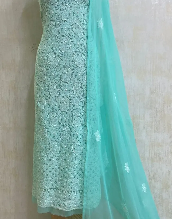 Trending Light Blue Casual Georgette Chikankari Salwar Kameez Set unstitched online