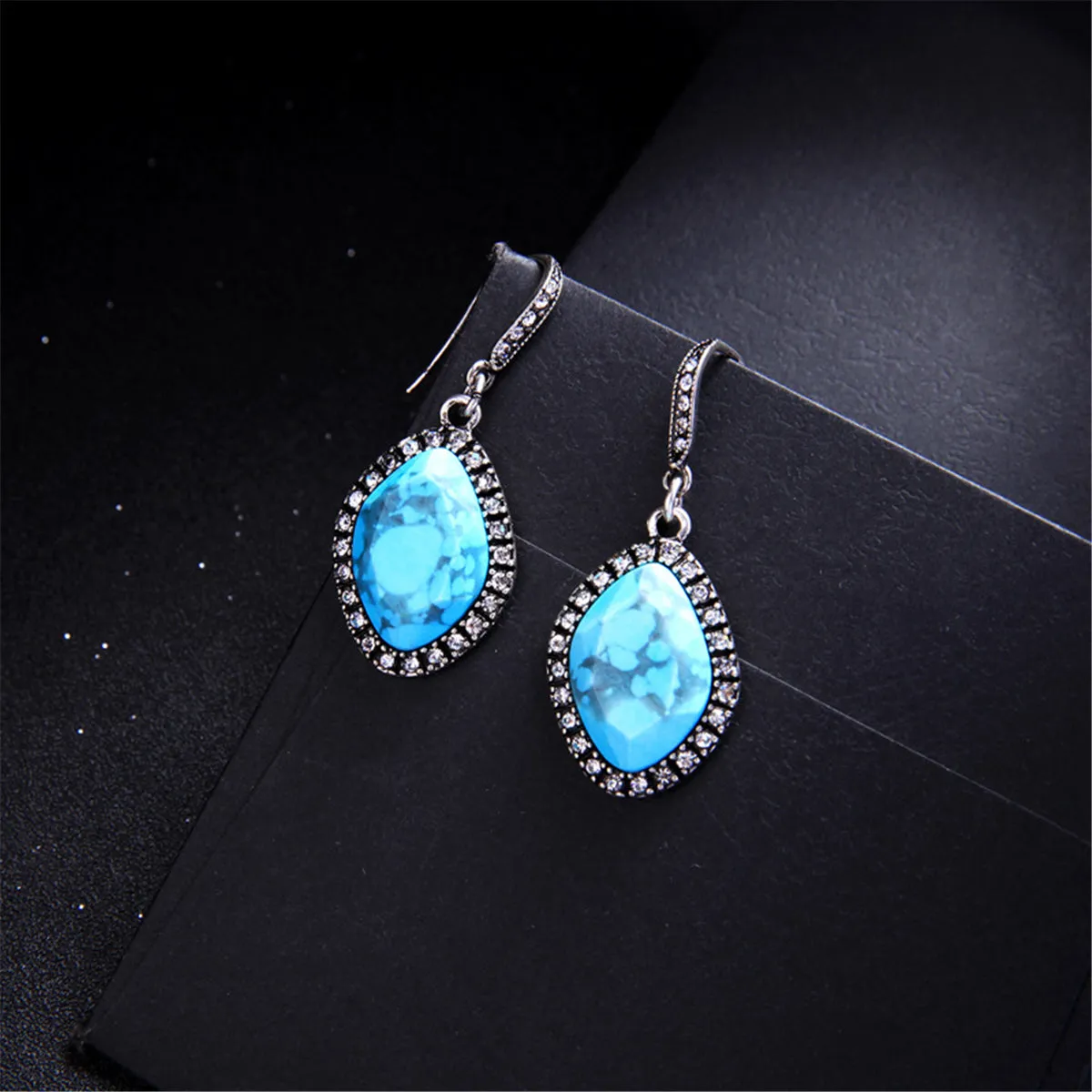 Turquoise & Cubic Zirconia Marquise Drop Earrings