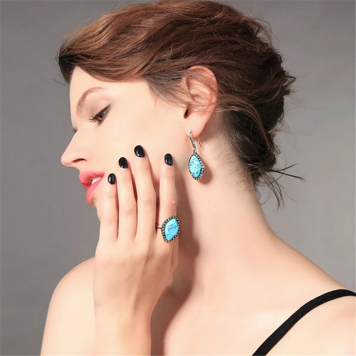 Turquoise & Cubic Zirconia Marquise Drop Earrings