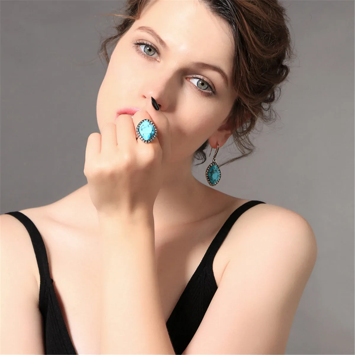 Turquoise & Cubic Zirconia Marquise Drop Earrings