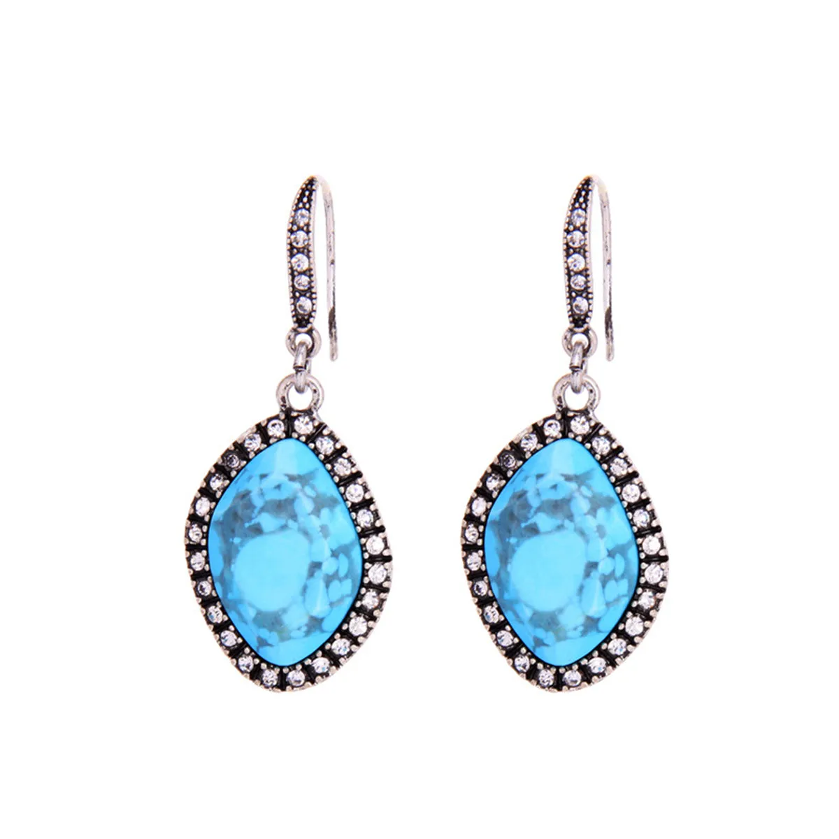 Turquoise & Cubic Zirconia Marquise Drop Earrings