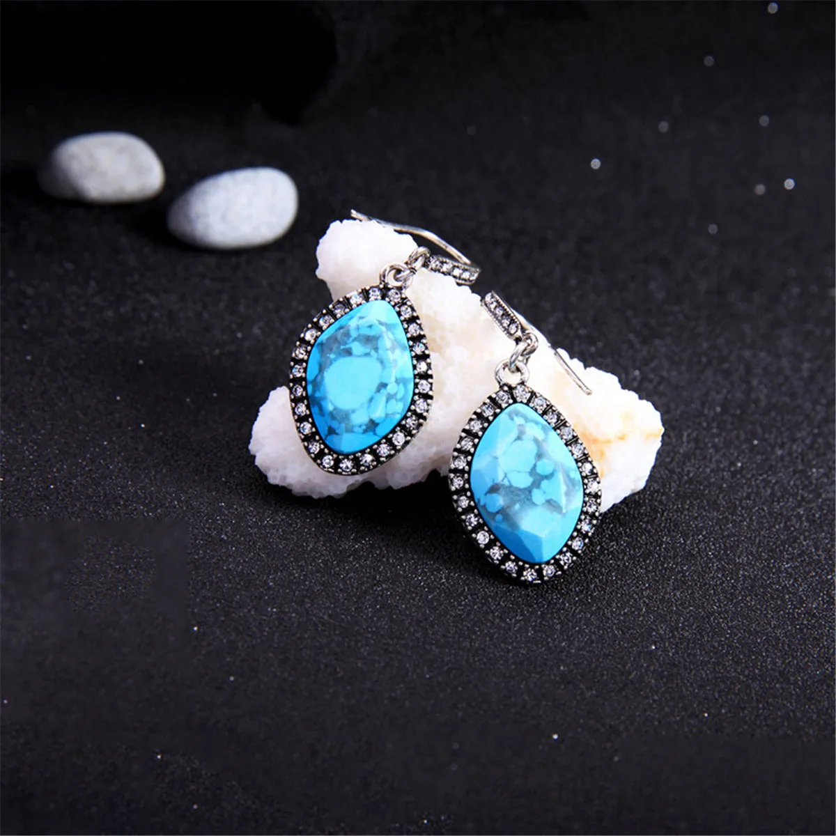 Turquoise & Cubic Zirconia Marquise Drop Earrings