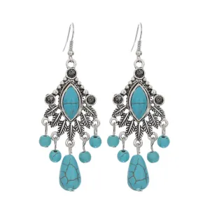 Turquoise & Silver-Plated Marquise Drop Earrings
