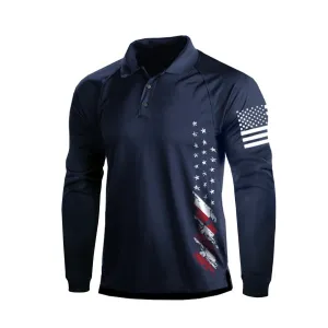 USA FLAG RAGLAN GRAPHIC LONG SLEEVE POLO SHIRT