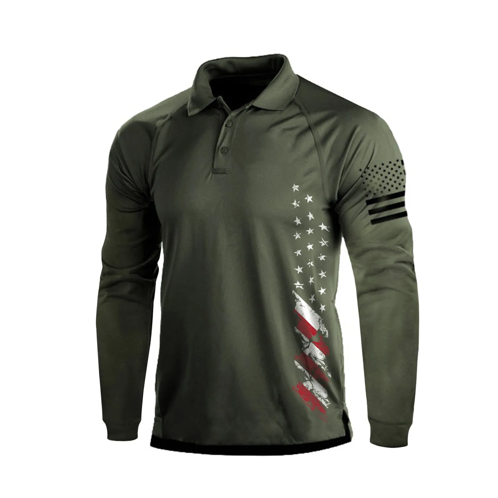 USA FLAG RAGLAN GRAPHIC LONG SLEEVE POLO SHIRT