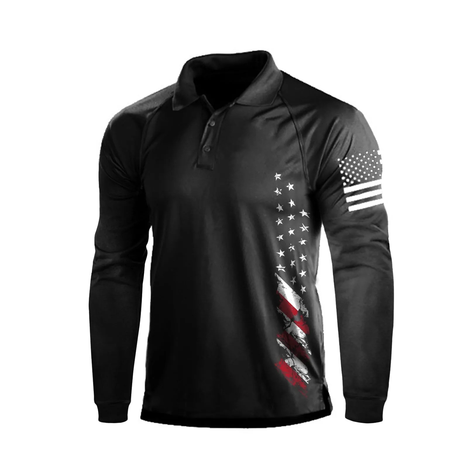 USA FLAG RAGLAN GRAPHIC LONG SLEEVE POLO SHIRT