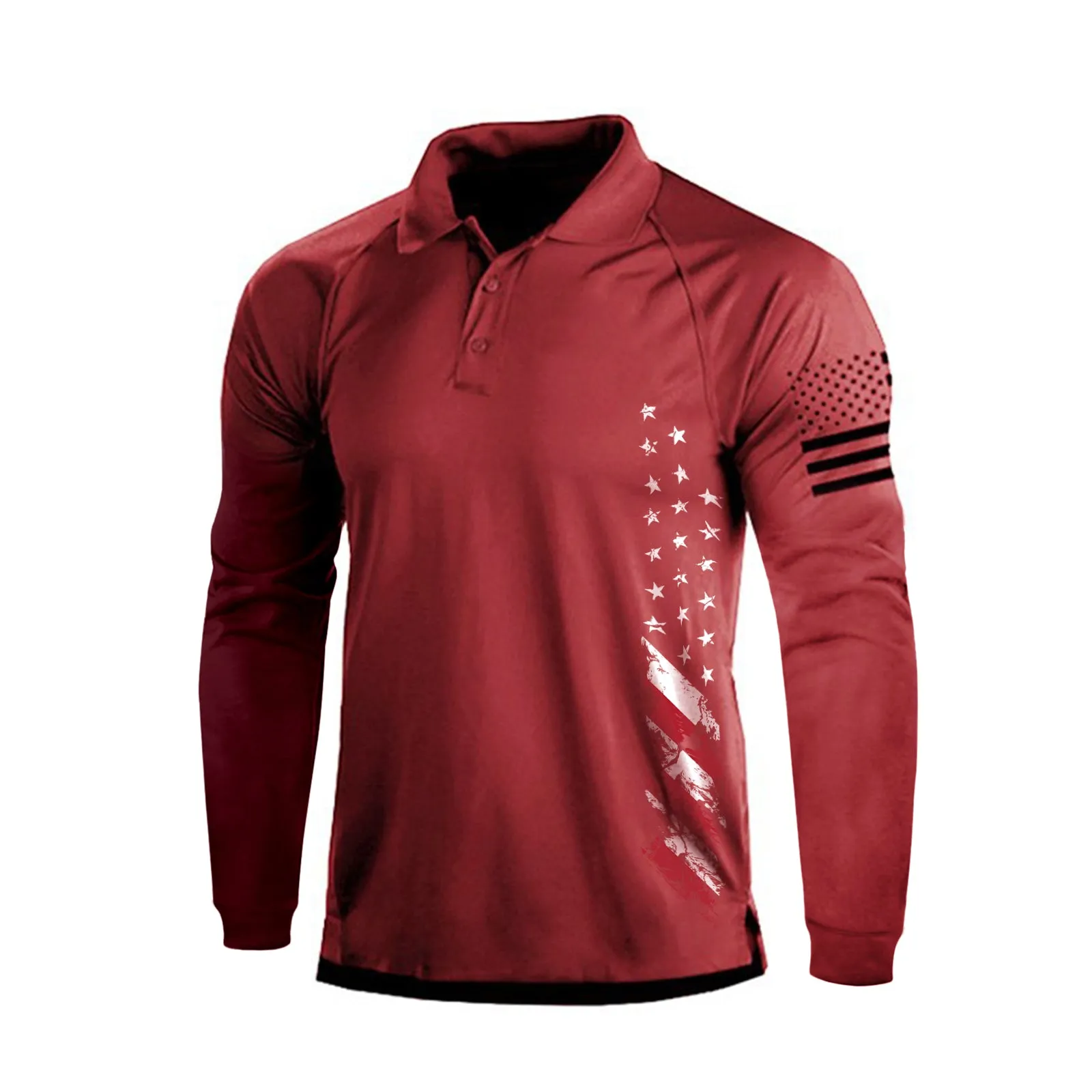 USA FLAG RAGLAN GRAPHIC LONG SLEEVE POLO SHIRT