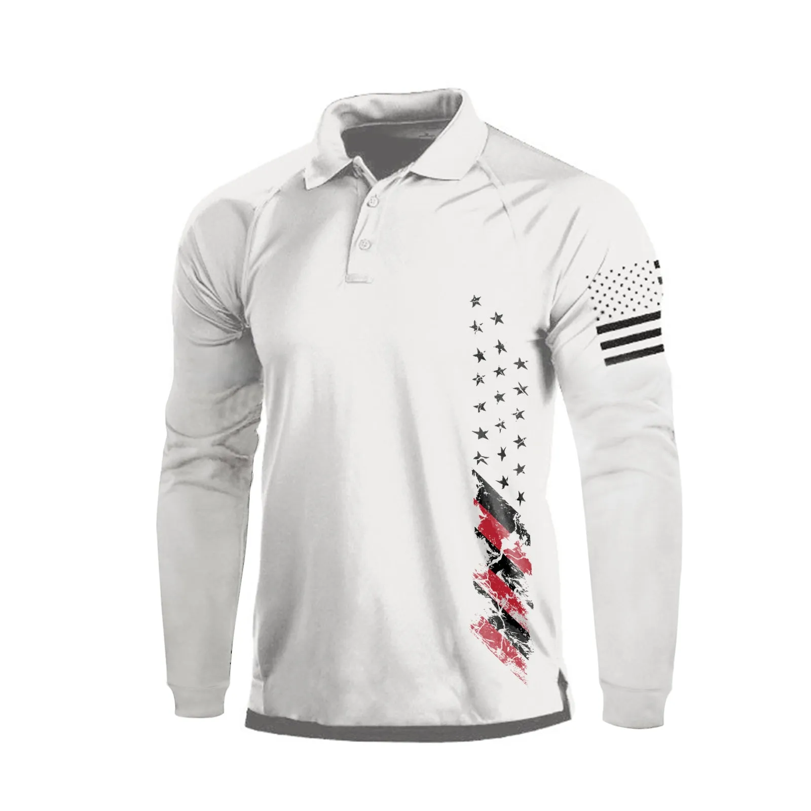 USA FLAG RAGLAN GRAPHIC LONG SLEEVE POLO SHIRT