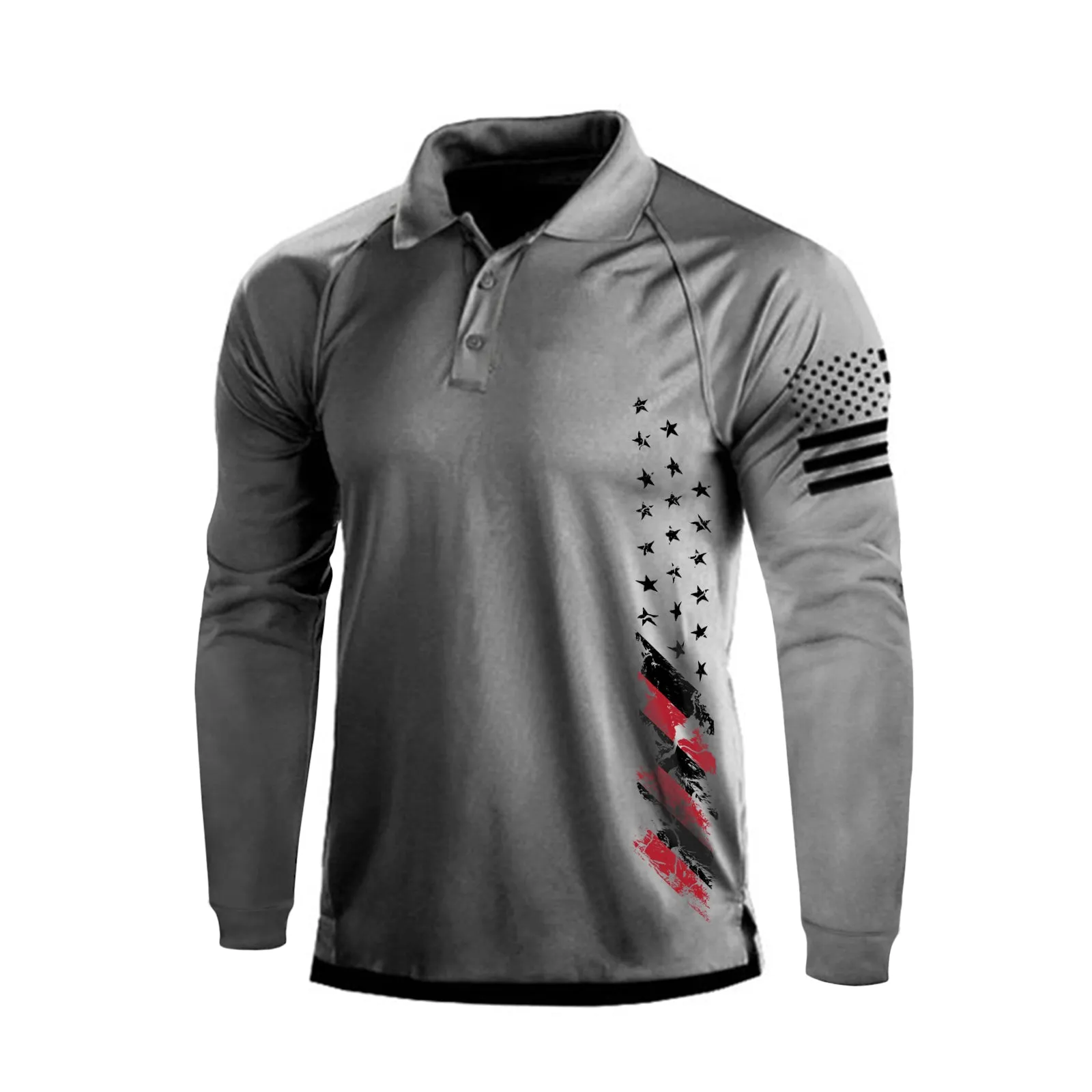 USA FLAG RAGLAN GRAPHIC LONG SLEEVE POLO SHIRT