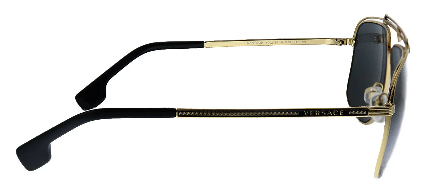 Versace VE 2242 100287 Rectangle Metal Gold Sunglasses with Grey Lens