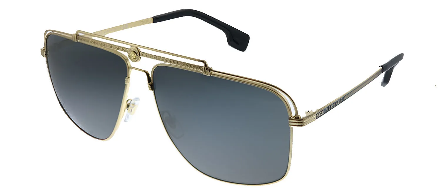 Versace VE 2242 100287 Rectangle Metal Gold Sunglasses with Grey Lens