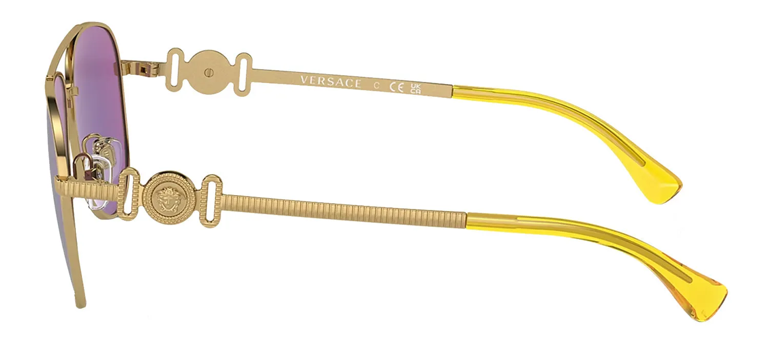 Versace VK 2002 10023R Aviator Metal Gold Sunglasses with Green Mirror Lens