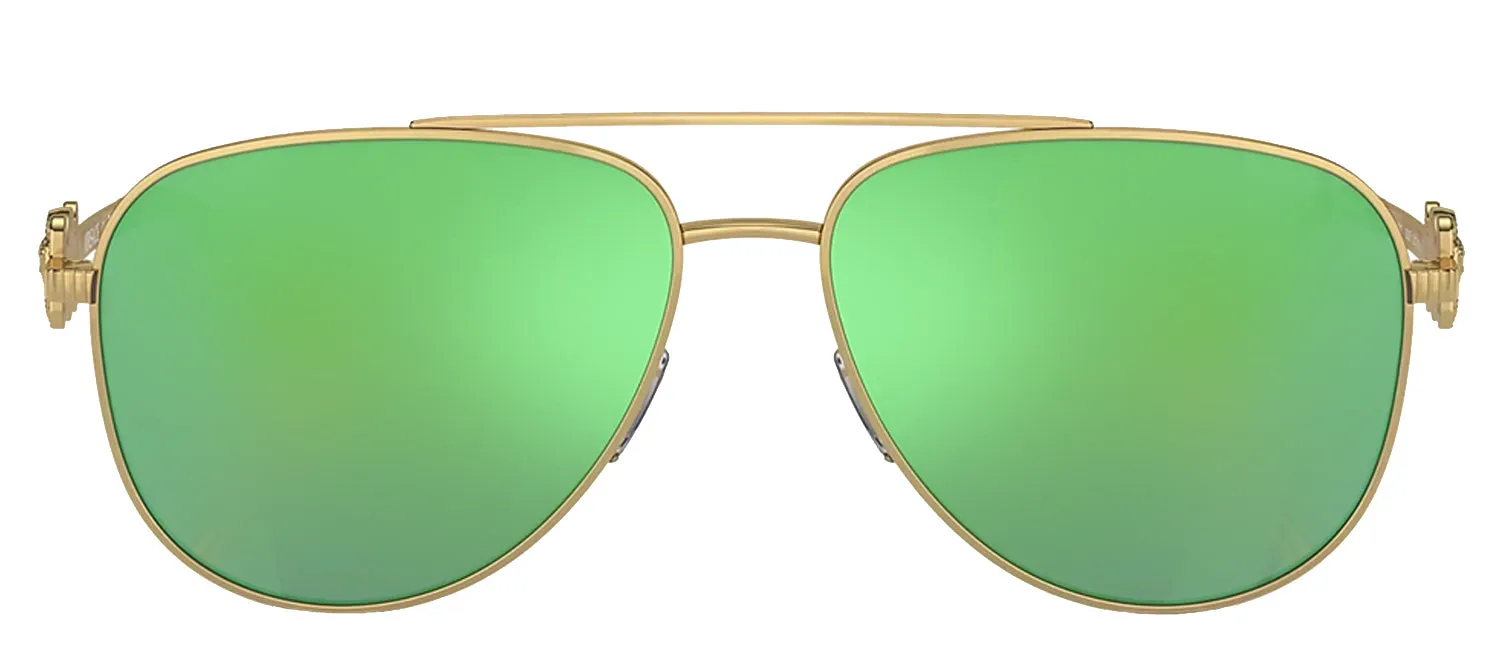 Versace VK 2002 10023R Aviator Metal Gold Sunglasses with Green Mirror Lens