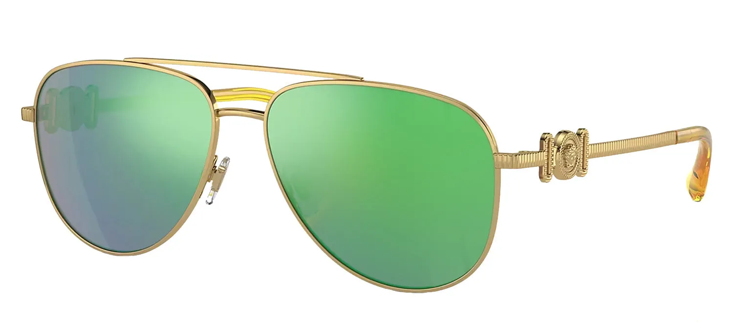 Versace VK 2002 10023R Aviator Metal Gold Sunglasses with Green Mirror Lens