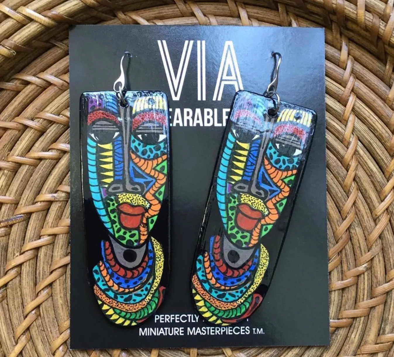 Via Wearable Art Earrings TAB Mask Face
