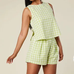Wayre Limited Edition: Travel Pocket Flow Short Lime Plaid Gingham Lounge Sz S