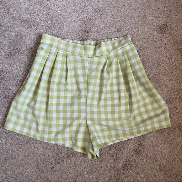Wayre Limited Edition: Travel Pocket Flow Short Lime Plaid Gingham Lounge Sz S