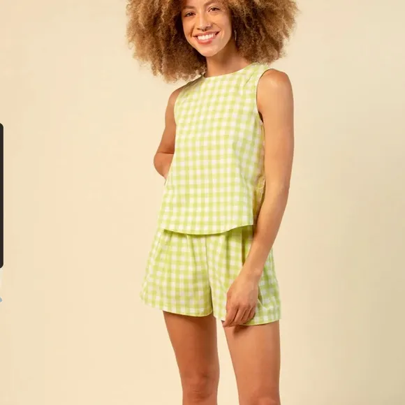 Wayre Limited Edition: Travel Pocket Flow Short Lime Plaid Gingham Lounge Sz S