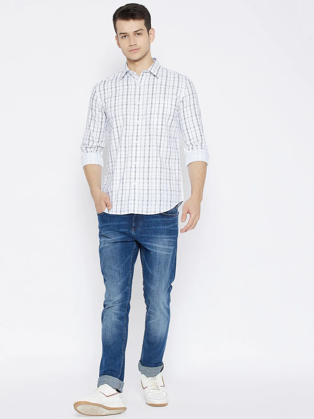 White Checked Slim Fit shirt