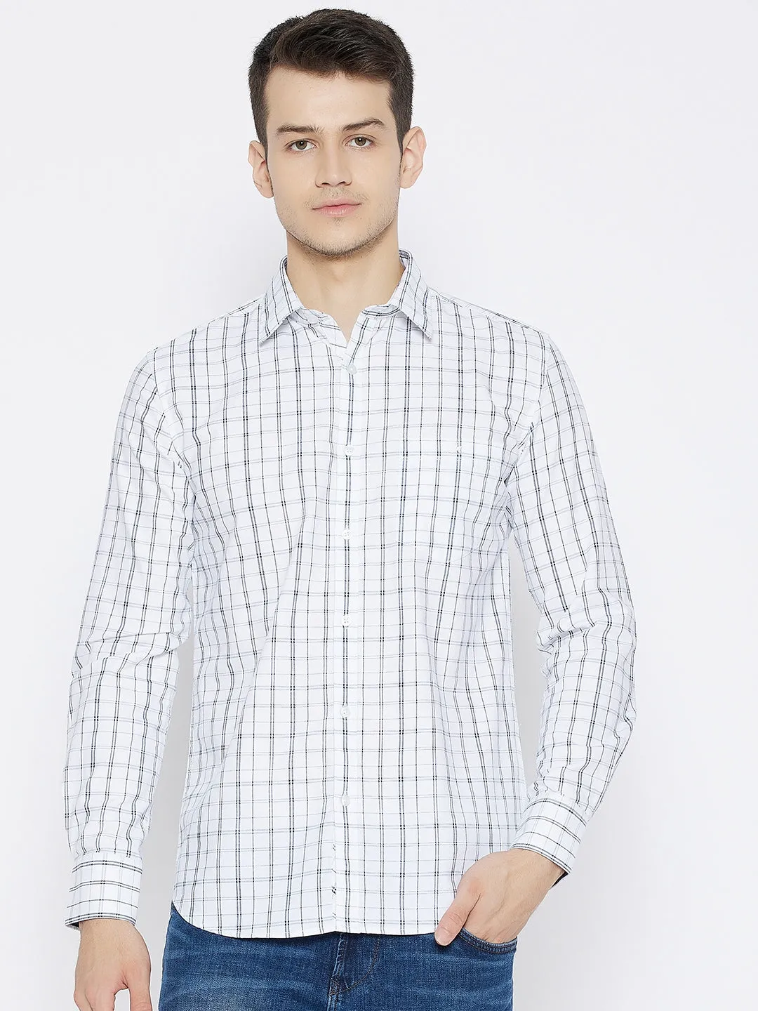 White Checked Slim Fit shirt