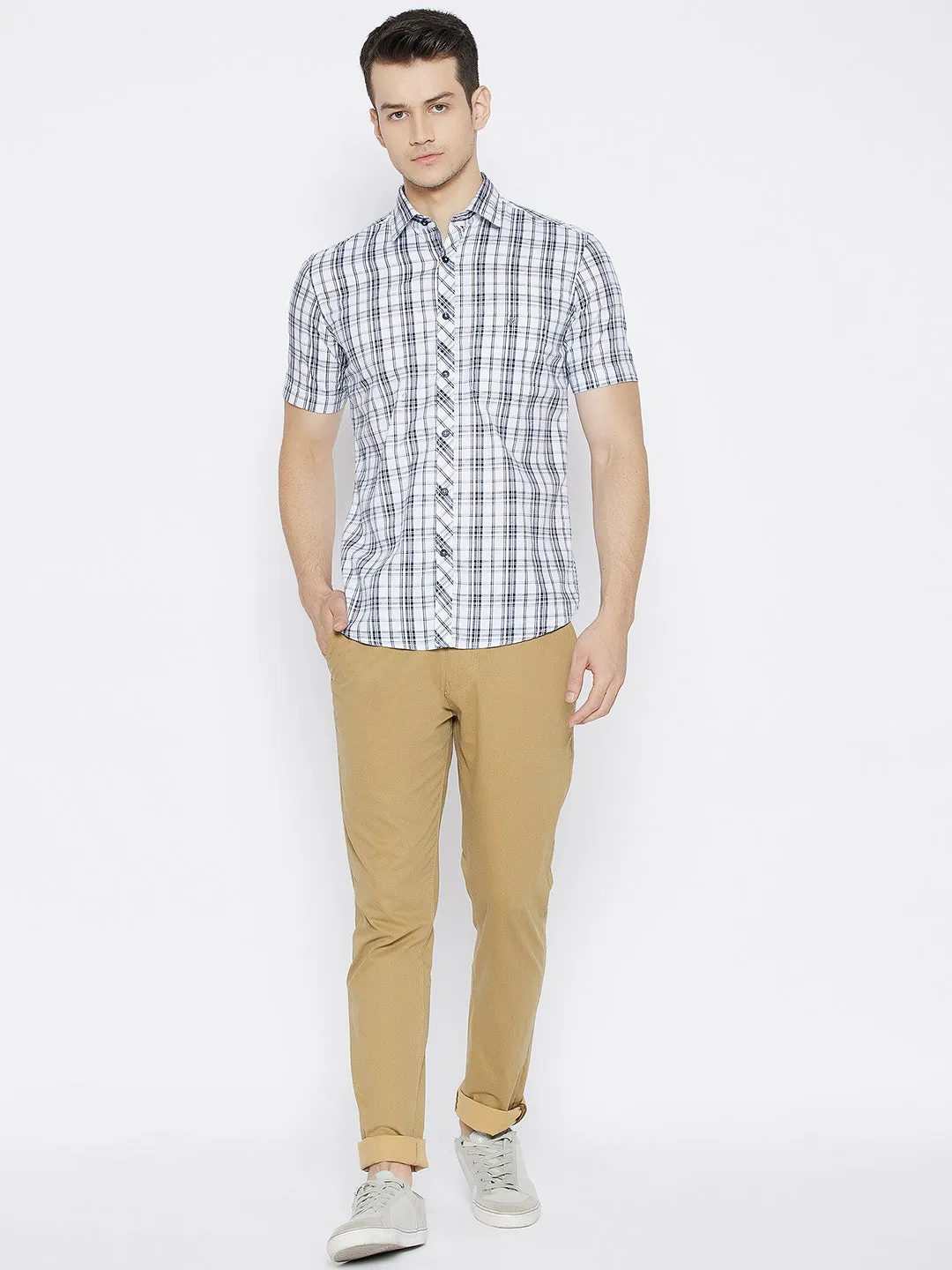 White Checked Slim Fit shirt