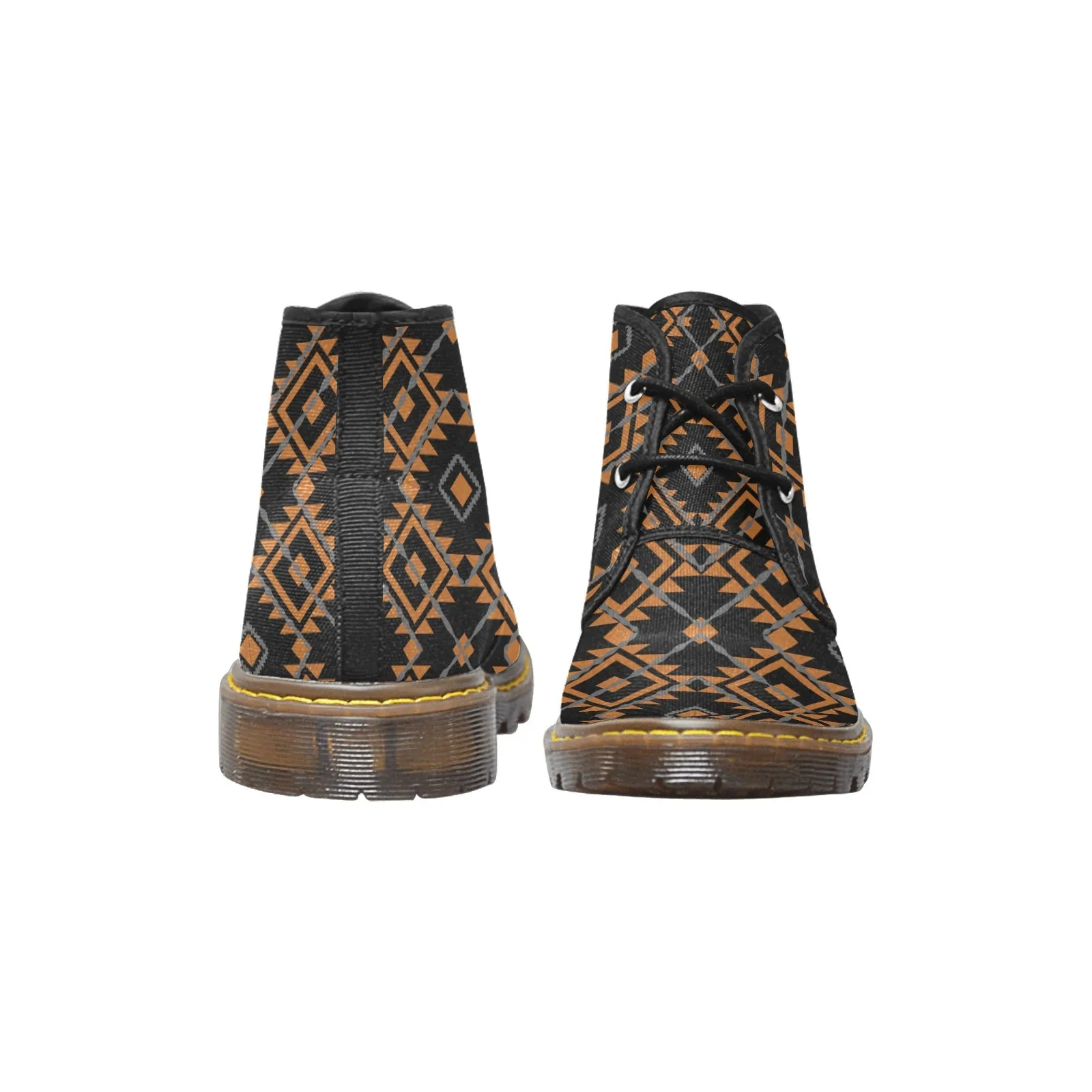 Women's Brown Aztec Print Canvas Chukka Ankle Boots