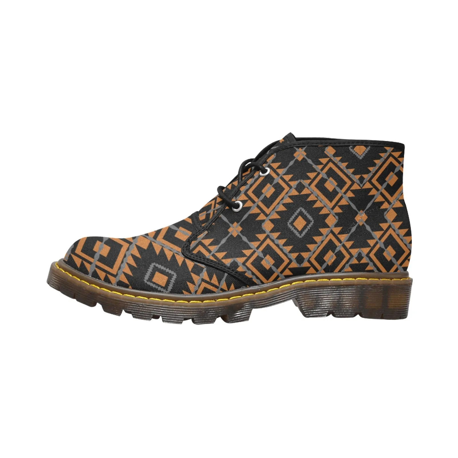 Women's Brown Aztec Print Canvas Chukka Ankle Boots