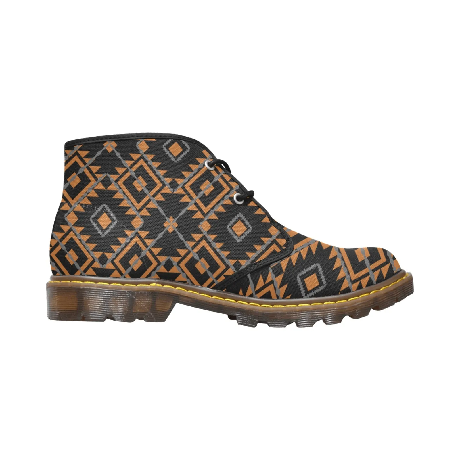 Women's Brown Aztec Print Canvas Chukka Ankle Boots