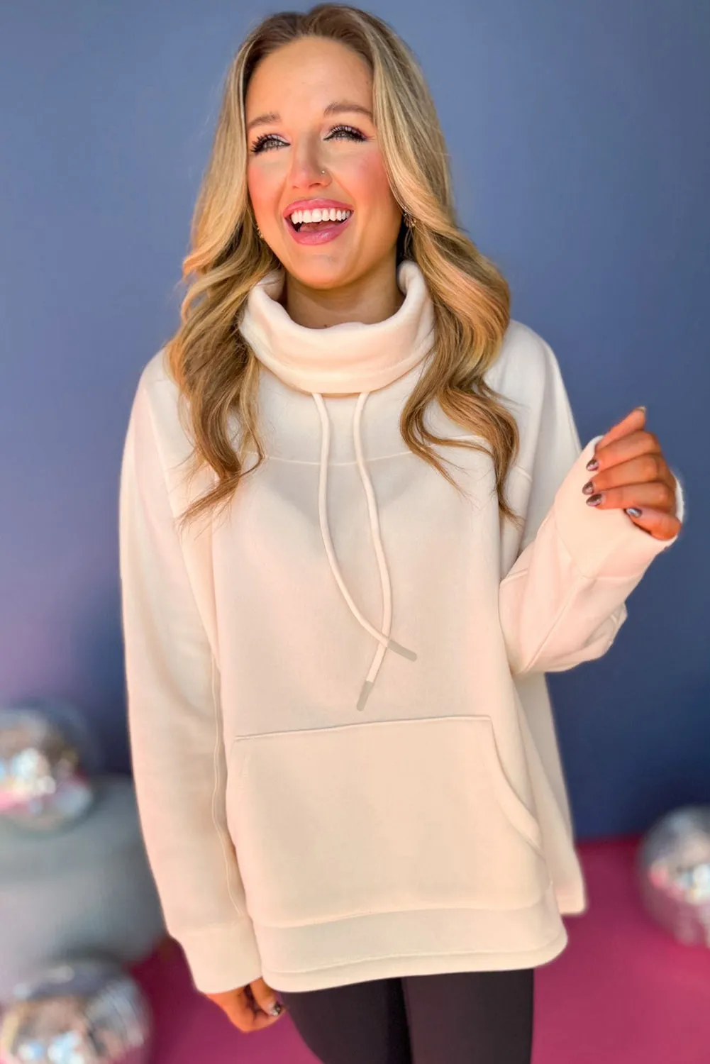 Womens Cream Drawstring Sweatshirt