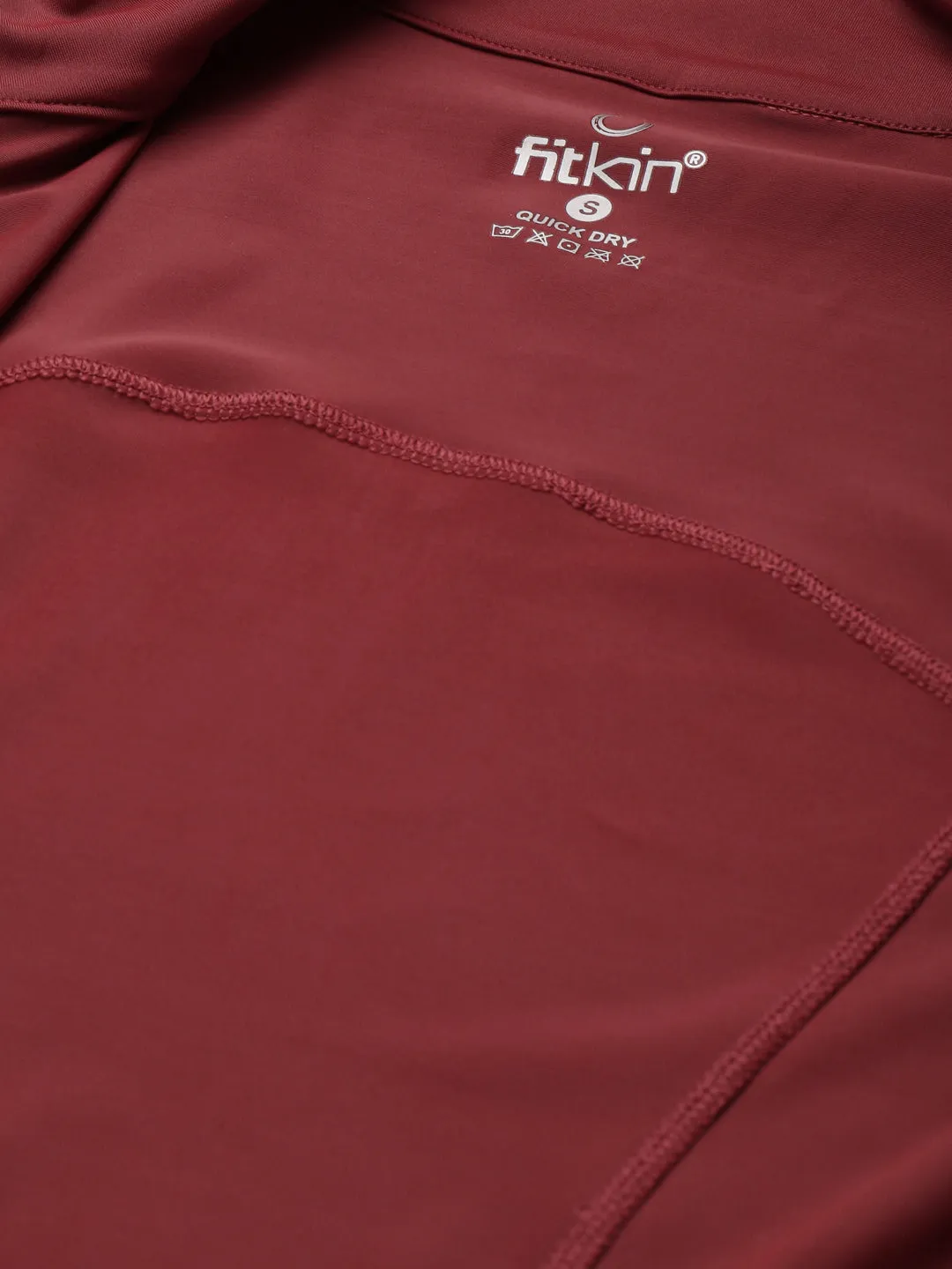 Women's Maroon Laser Cut Solid Training Sporty Jacket