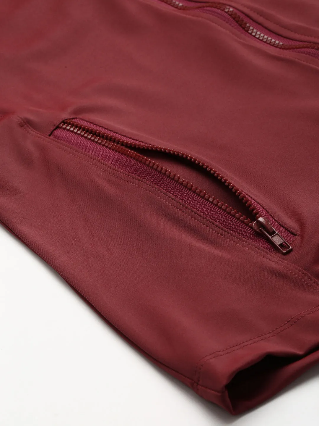 Women's Maroon Laser Cut Solid Training Sporty Jacket