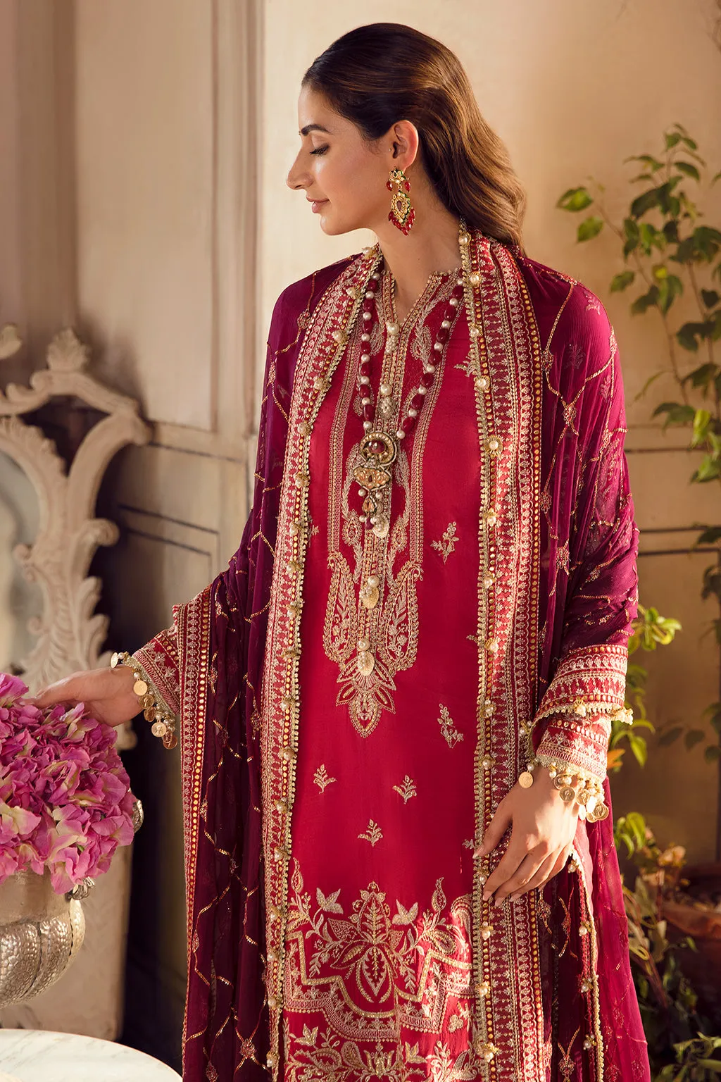 ZINNIA | Afrozeh La Fuchsia Wedding Edition 2022 | Unstitched Embroidered Raw Silk Suits